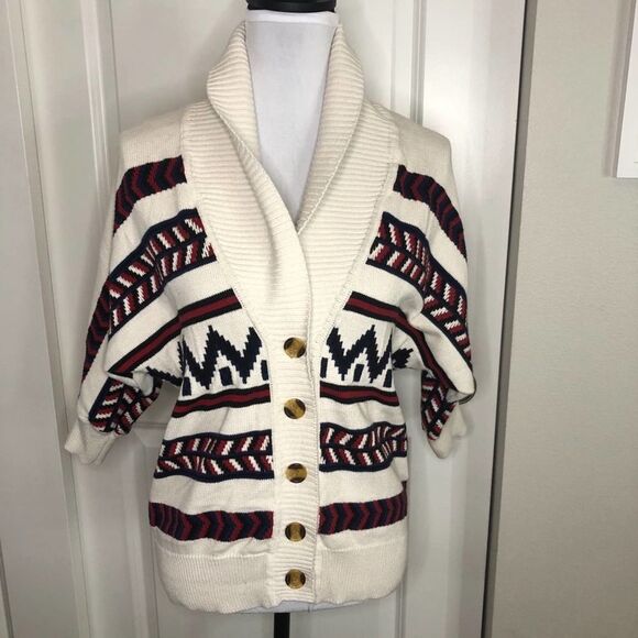 Forever 21 Chunky Grandpa Sweater Cream, Navy, and Red Size Small - Picture 8 of 12